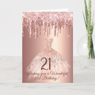 Chique Roze Gouden Drip Glitter Verjaardag Kaart