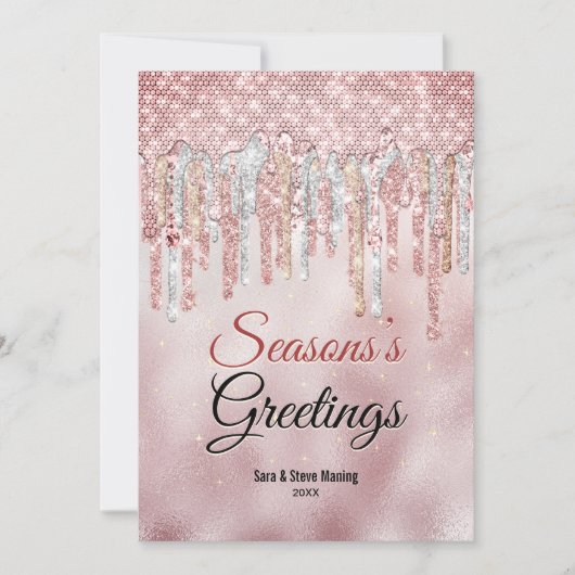 Chique roze gouden druppels Kerst nieuwjaar groet Kaart (Voorkant)