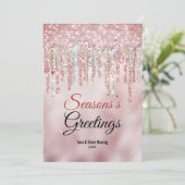 Chique roze gouden druppels Kerst nieuwjaar groet Kaart (Staand voorkant)