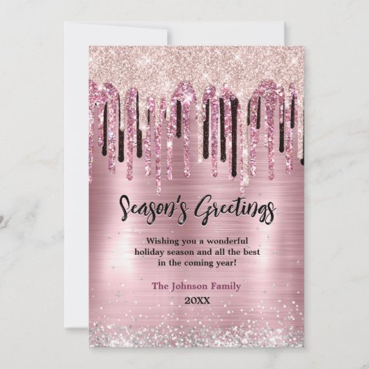 Chique roze gouden druppels nieuwjaar Kerstmis gro Kaart (Voorkant)