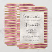Chique roze gouden glam strepen kaart (Voorkant / Achterkant)