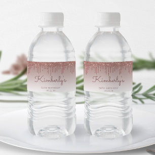 Chique Roze Gouden Glitter Drip 50e Verjaardagsfee Waterfles Etiket