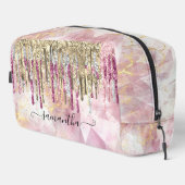 Chique roze gouden glitter druppels monogram acces toilettasje (Rechterhoek)