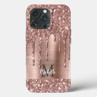 Chique Roze Gouden Glitter Druppels Monogram Roze
