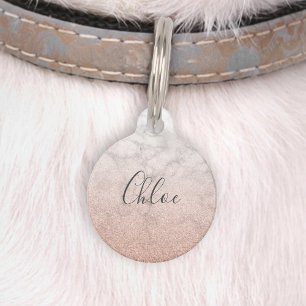 Chique Roze Gouden Glitter Marmer Ombre Huisdierpenning