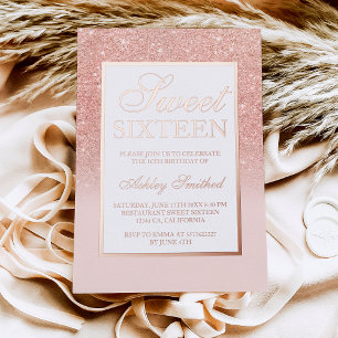 Chique roze gouden glitter sparkels ombre Sweet 16 Folie Uitnodiging