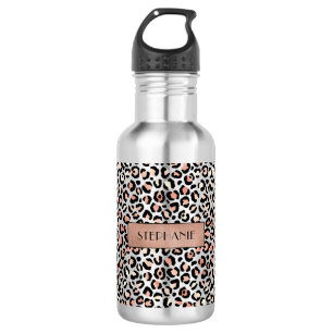 Chique Roze Gouden Luipaardprint Persoonlijk Waterfles