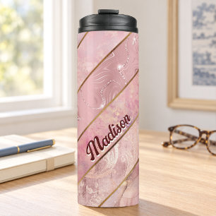 Chique roze gouden meisjesachtige elegante geometr thermosbeker