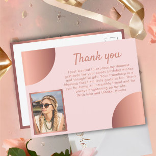 Chique Roze Gouden Metallic Foto Verjaardag Bedank Briefkaart