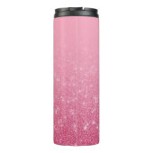 Chique roze gradiënt faux glitter monogram thermosbeker (Achterkant)