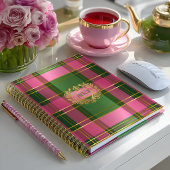 Chique Roze Groen Geruit Monogram Persoonlijke Pla Planner