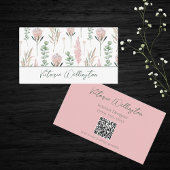 Chique Roze & Groen Land Bloemen QR Code Visitekaartje