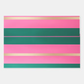 Chique Roze & Groene en Gouden Strepen Inpakpapier Vel (Voorkant 3)