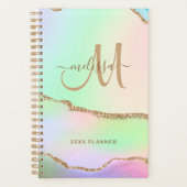 Chique roze groene pastel gouden glitter monogram  planner (Voorkant)