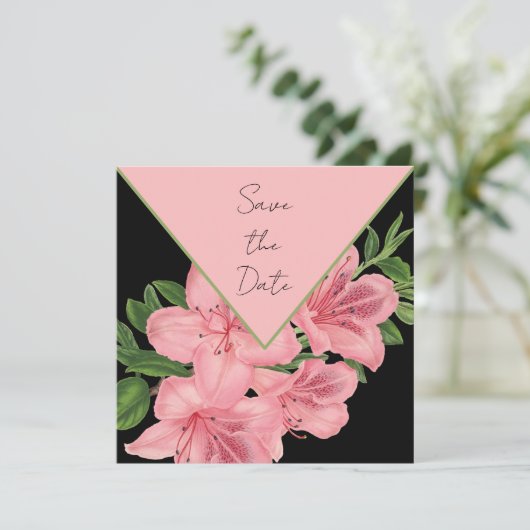 Chique roze hibiscus bewaar de datum save the date (Staand voorkant)