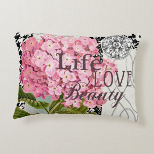 Chique Roze Hortensia Collage Vintage Damast Kunst Accent Kussen