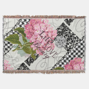 Chique Roze Hortensia Collage Vintage Damast Kunst Deken