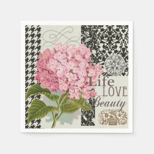Chique Roze Hortensia Collage Vintage Damast Kunst Servetten