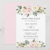 Chique Roze Ivoor Bloem Bruiloft Save the Date Kaa Kaart (Voorkant / Achterkant)