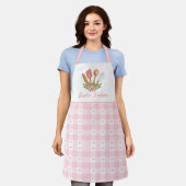 Chique roze keukengerei strik elegant geruit schort (Gedragen)