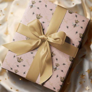 Chique Roze Koningin Bij & Gouden Kroon Cadeaupapier