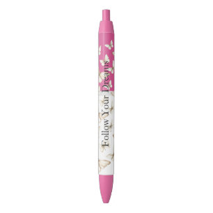 Chique Roze Luchten & Vlinders Zwarte Inkt Pen