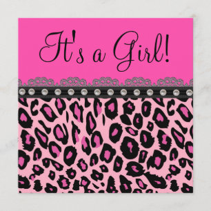 Chique Roze Luipaard Baby Shower Kaart
