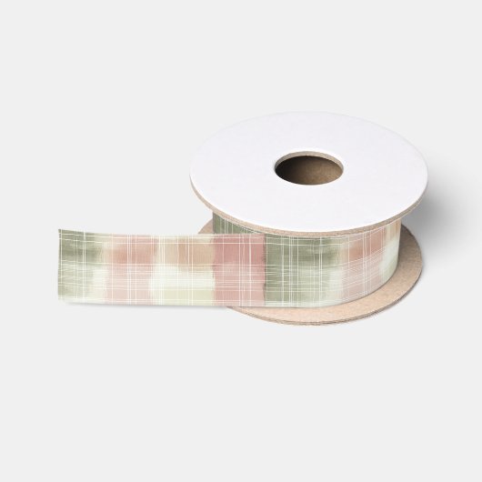 Chique Roze Mint Crème Geruit Strepen Verjaardag Lint (Spoel)