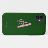 Chique roze Monogram Initiaal naam op donkergroen Case-Mate iPhone Case (Achterkant (horizontaal))
