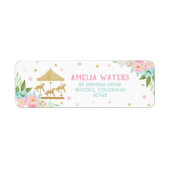 Chique roze munt bloemencarrousel verjaardagsfeest etiket (Voorkant)