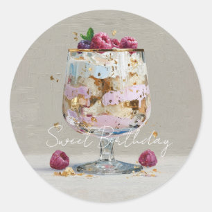 Chique Roze Olie Schilderij Cake Bloemige Verjaard Ronde Sticker
