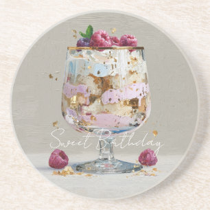 Chique Roze Olie Schilderij Cake Bloemige Verjaard Zandsteen Onderzetter