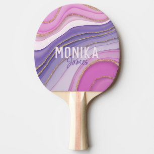 Chique roze Paarse Faux Gold Glitter Marmer Monogr Tafeltennisbatje