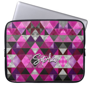 Chique roze paarse grijs geometrisch laptop sleeve