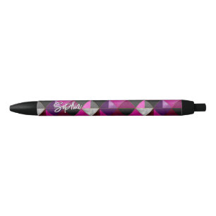 Chique roze paarse grijs geometrisch zwarte inkt pen