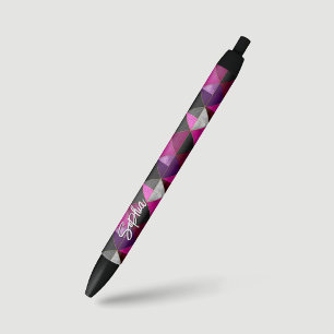 Chique roze paarse grijze geometrische zwarte inkt pen