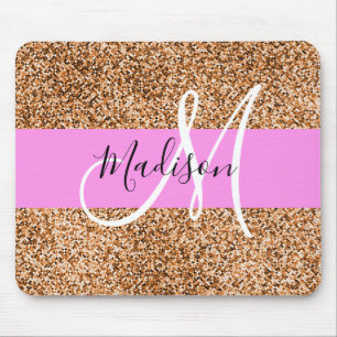 Chique Roze & Pompoen Glitter Sparkles Monogram Na Muismat