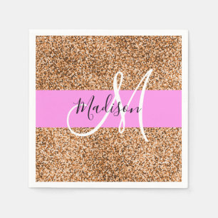 Chique Roze & Pompoen Glitter Sparkles Monogram Na Servet