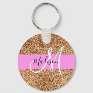 Chique Roze & Pompoen Glitter Sparkles Monogram Na Sleutelhanger
