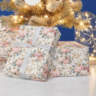Chique Roze Pompoen Waterverf Herfst Bloem Cadeaupapier