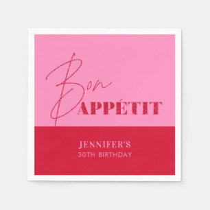 Chique roze rode Bon Appétit script verjaardag Servet