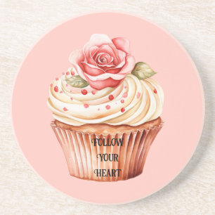 Chique Roze Roos Cupcake Zandsteen Onderzetter