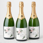 Chique Roze Rose Bloemen Goud Lijst Vrijgezellenfe Sparkling Wijnetiket (Flessen)