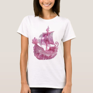 Chique Roze ROZE GLITTERIGE SCHIP Draagbare Kunst T-shirt