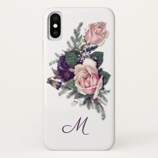 Chique  Roze Rozen, Pansies en Pine Monogram Case-Mate iPhone Case (Achterkant)