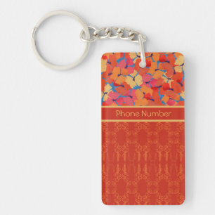 Chique roze, Sinaasappel, gele papaver langwerpige Sleutelhanger