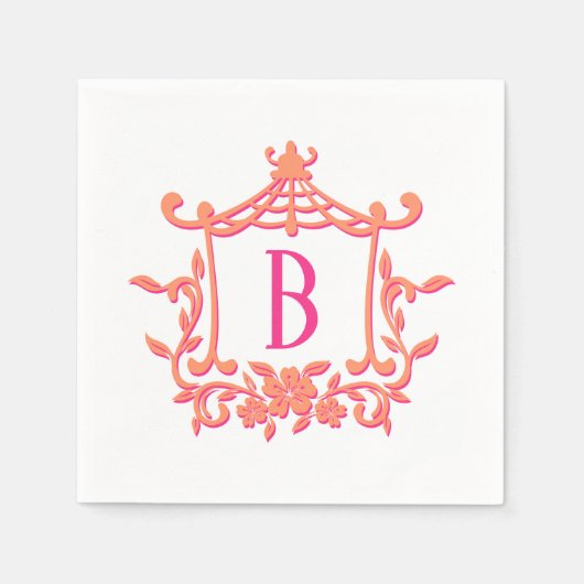 Chique Roze Sinaasappel Pagode Lijst Monogram Init Servet (Voorkant)