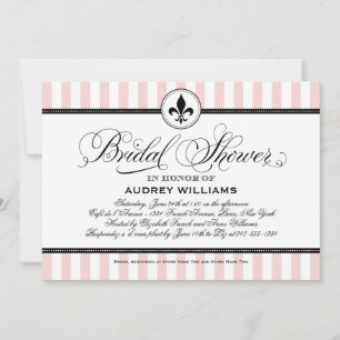 Chique Roze Streep Fleur de Lis Bruiloft Borrel Kaart