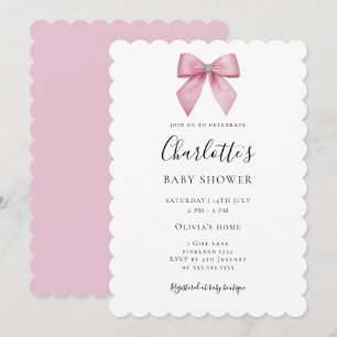 Chique Roze Strik Meisje Baby Shower Uitnodiging