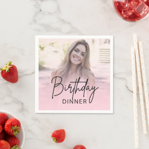 Chique Roze Verlopen Foto Verjaardag Diner Servet